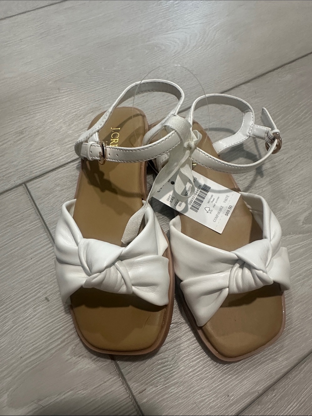 J. Crew White Knotted Front Ankle-Strap Sandals